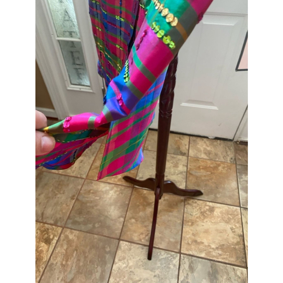 Women's Diane Gilman Pink Green Plaid Blouse Size L - Picture 6 of 8